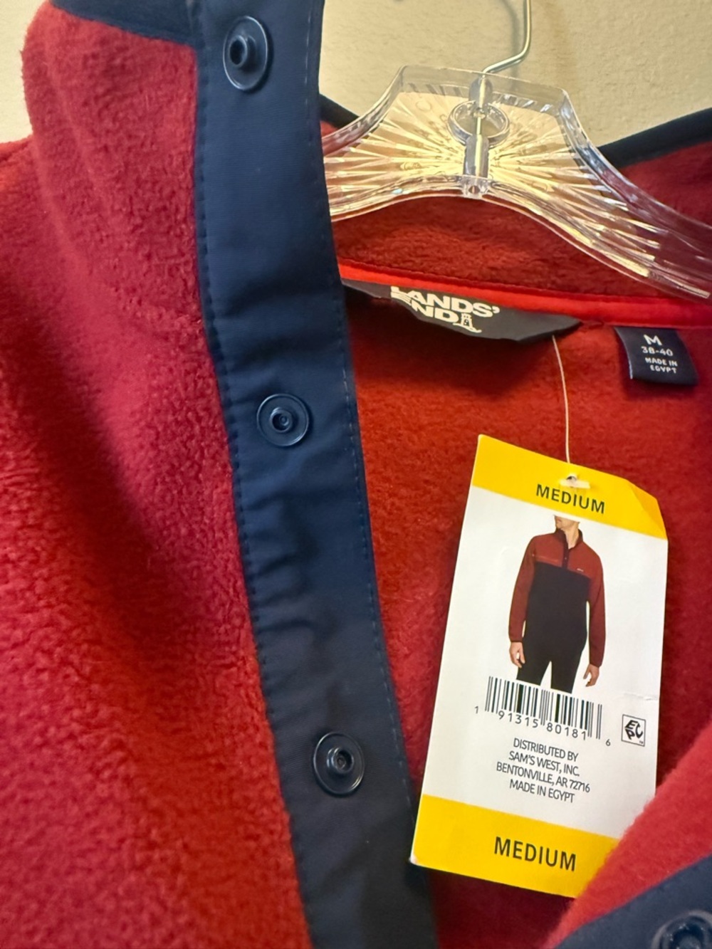 Land’s End Men Colorblock Burgundy Red Soft Fleece MD Quarter Button Sweater NWT - Picture 8 of 14
